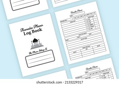 Ramadan information notebook interior. Fasting and Ramadan activity tracker logbook. Interior of a journal. Ramadan meal planner and experience tracker journal template.