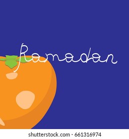 Ramadan inscription with persimmon card. Vector illustration. 