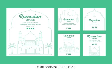 ramadan instagram post template collection vector design with line art or monoline style