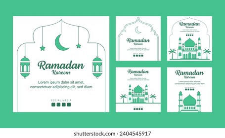 ramadan instagram post template collection vector design with line art or monoline style