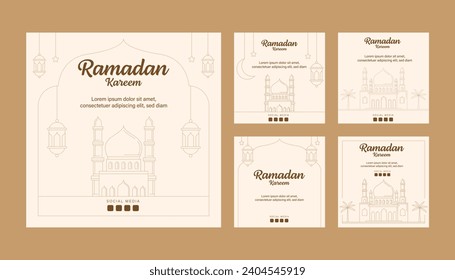 ramadan instagram post template collection vector design with line art or monoline style