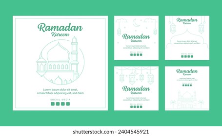 ramadan instagram post template collection vector design with line art or monoline style