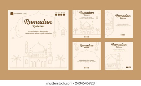 ramadan instagram post template collection vector design with line art or monoline style