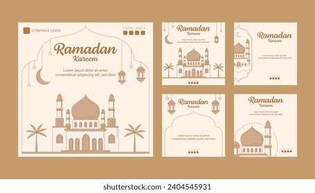 ramadan instagram post template collection vector design with line art or monoline style
