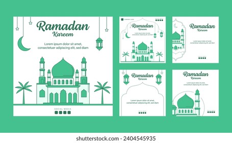 ramadan instagram post template collection vector design with line art or monoline style