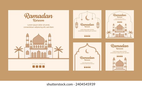 ramadan instagram post template collection vector design with line art or monoline style