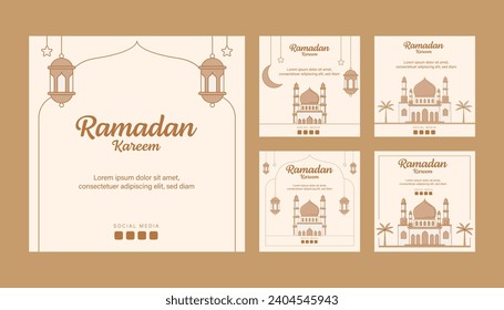 ramadan instagram post template collection vector design with line art or monoline style