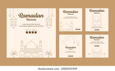 ramadan instagram post template collection vector design with line art or monoline style