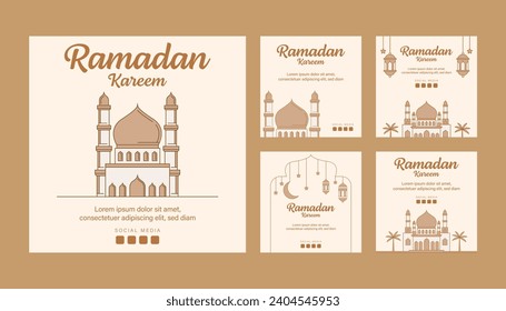 ramadan instagram post template collection vector design with line art or monoline style