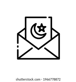 Ramadan invitation letter Vector Icon in Outline Style. Envelope with crescent moon and star greeting card. Vector illustration icons can be used for applications, websites, or part of a logo.