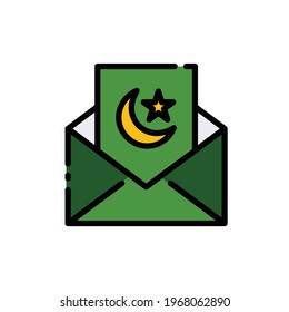 Ramadan invitation letter Vector Icon in Filled Outline Style. Envelope with crescent moon and star greeting card. Vector illustration icons can be used for applications, websites, or part of a logo.
