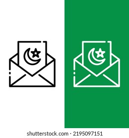 Ramadan invitation letter Vector Icon in Outline Style. Envelope with crescent moon and star greeting card. Vector illustration icons can be used for applications, websites, or part of a logo.
