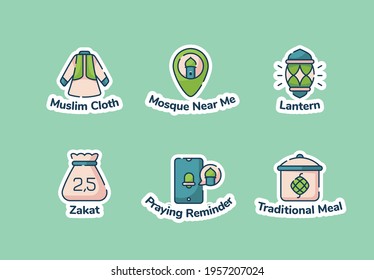 ramadan islam eid mubarak icon sticker set collection pack