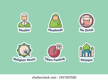 ramadan islam eid mubarak icon sticker set collection pack