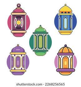 Ramadan islam lantern icon vector illustration set