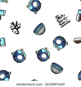 ramadan islam muslim eid arabian vector seamless pattern thin line illustration