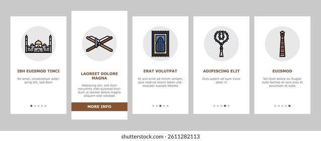 ramadan islam muslim eid arabian onboarding mobile vector. shape art, mubarak arabesque, ornament mosque, decoration calligraphy, arab element ramadan islam muslim eid arabian Illustrations