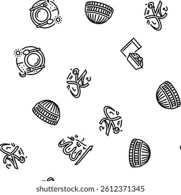 ramadan islam muslim eid arabian vector seamless pattern thin line illustration