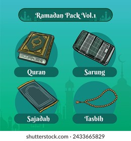 Ramadan Islam Muslim Tasbih Sarung Sejadah Quran Lebaran Eid Mubarak svg
