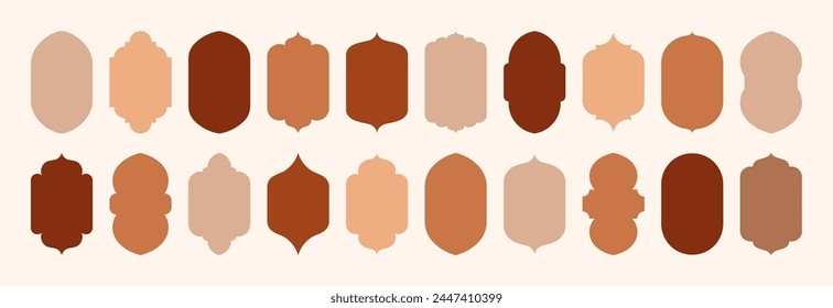 Ramadan Islam Shapes. Vector Indian Frame Element. Arabic Arch, Door and Windows In Minimal Boho Style for Labels, Logo, Banner Templates.