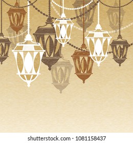 Ramadan Islamic background. Greeting card, banner. Moroccan lanterns. Vector illustration.