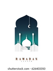 Ramadan Islamic background with mosques. Vector illustration