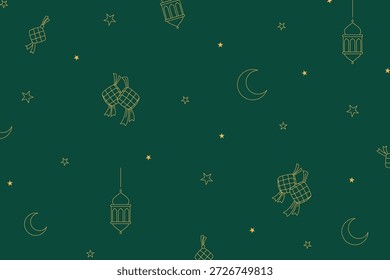 Padrão de fundo islâmico do Ramadã com Ketupat e lua crescente