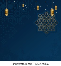 Ramadan islamic banner illustration. blue and golden color with lantern. Ramadan theme with shape. used for social media greeting post template