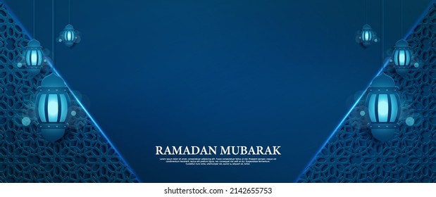 Ramadan islamic banner illustration. blue with lantern. Ramadan theme with shape