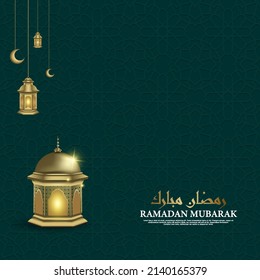 Ramadan islamic banner illustration. green and golden color with lantern. Ramadan theme with shape for poster, flyer, brochure, cover social media template