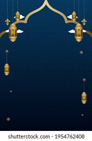Ramadan islamic banner template. blue and golden color with lantern. Ramadan theme with shape
