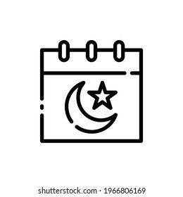 Ramadan Islamic Calendar Vector Icon in Outline Style. A calendar with a crescent moon and star is a symbol of the month of Ramadan and islamic holidays.