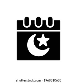 Ramadan Islamic Calendar Vector Icon in Glyph Style. A calendar with a crescent moon and star is a symbol of the month of Ramadan and islamic holidays.
