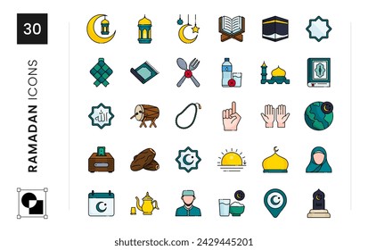 ramadan islamic celebration icon set vector illustration