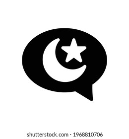 Icono del vector de chat islámico Ramadán en estilo glifo. globo de chat con luna creciente y estrella. Los iconos de ilustración vectorial se pueden utilizar para aplicaciones, sitios web o parte de un logotipo.