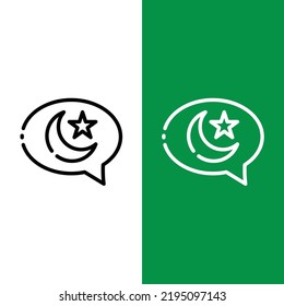 Icono del vector de conversación islámico Ramadán en estilo de contorno. globo de chat con luna creciente y estrella. Los iconos de ilustración vectorial se pueden utilizar para aplicaciones, sitios web o parte de un logotipo.