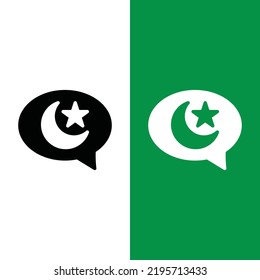 Ramadan Islamic Chat Vector icon in Glyph Style. chat balloon with crescent moon and star. Vector illustration icons can be used for applications, websites, or part of a logo.