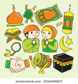 Ramadan islamic doodle set cute illustration