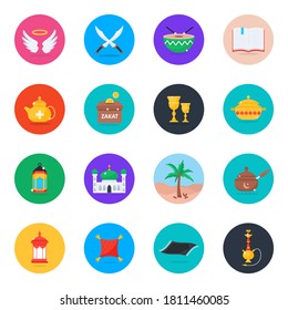 Ramadan and Islamic Elements in Modern Flat Rounded Icons Pack 