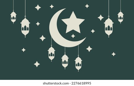 Ramadan islamic greeting moon Star for ramadan kareem. simple flat illustration.