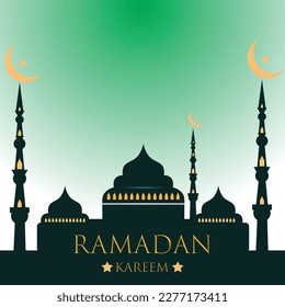 Ramadan islamic holiday invitations templates collection with gold crescent moon, hand drawn lettering and mosque. Vector illustration.