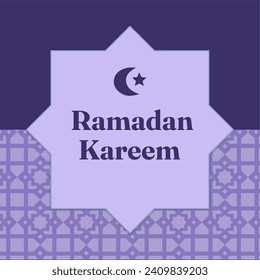 Ramadan Islamic holy month background design. Suitable for greeting card, banner, or social media design. Ramadan background in portrait design with purple color combination.