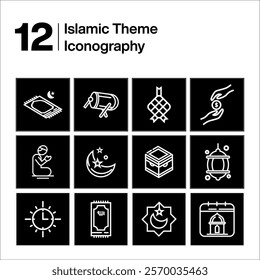 Ramadan islamic icon set black and white