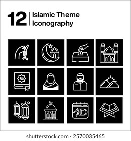 Ramadan islamic icon set black and white