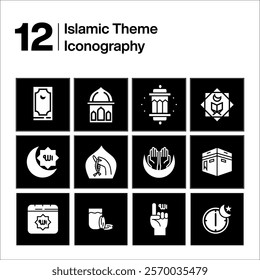 Ramadan islamic icon set black and white