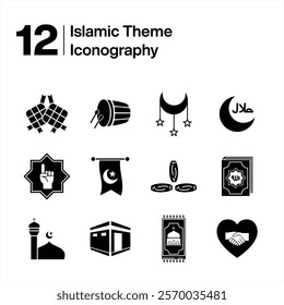 Ramadan islamic icon set black and white