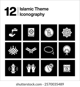 Ramadan islamic icon set black and white