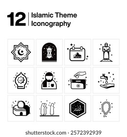 Ramadan islamic icon set black and white