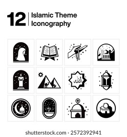 Ramadan islamic icon set black and white