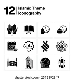 Ramadan islamic icon set black and white